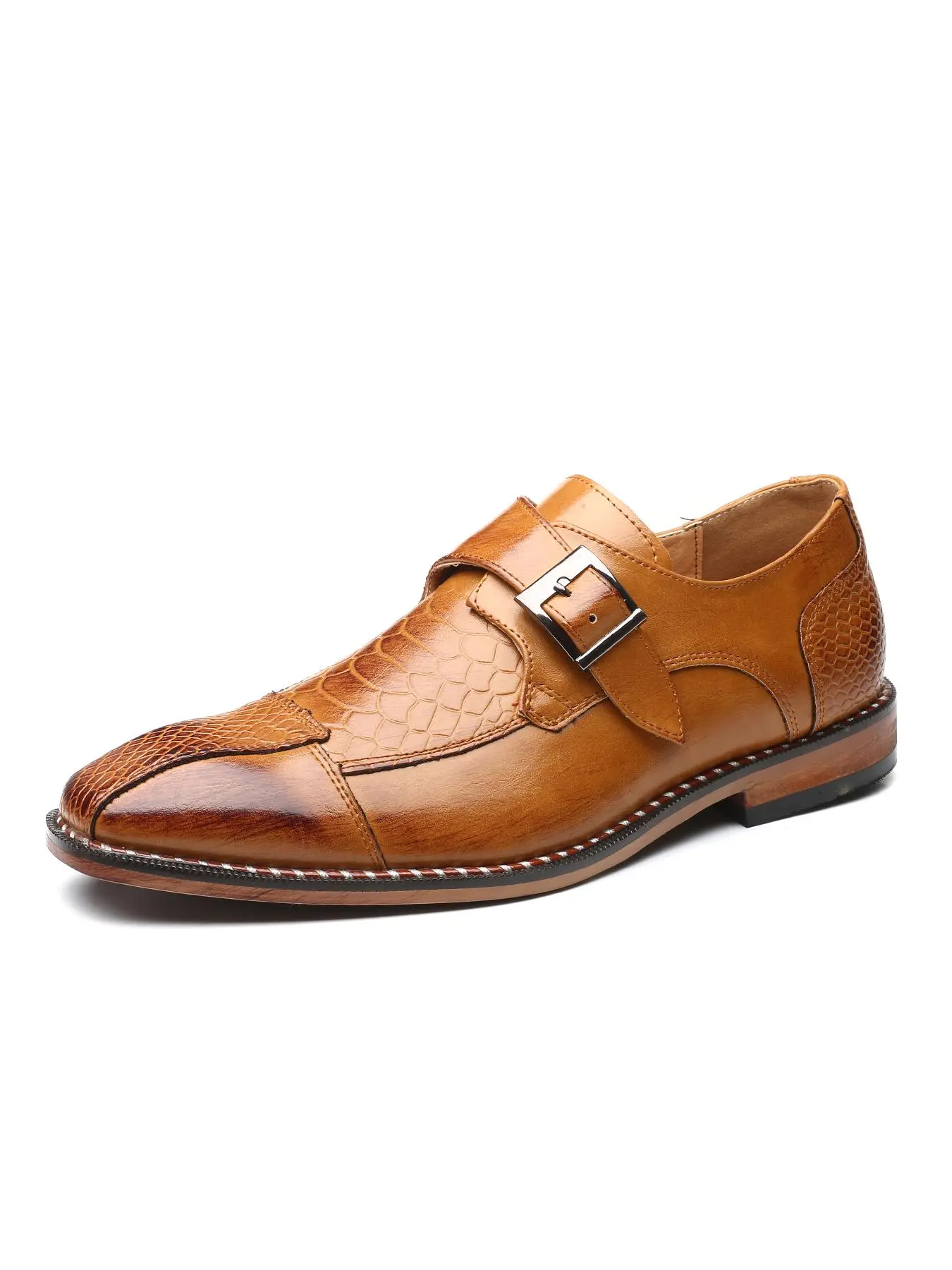 Men's Business Formal Crocodile Embossed Dress Shoes, Fashionable Square Toe Shoes for Work Office, Male All-match Commuter Shoes for Daily Wear, Business Style Shoes
