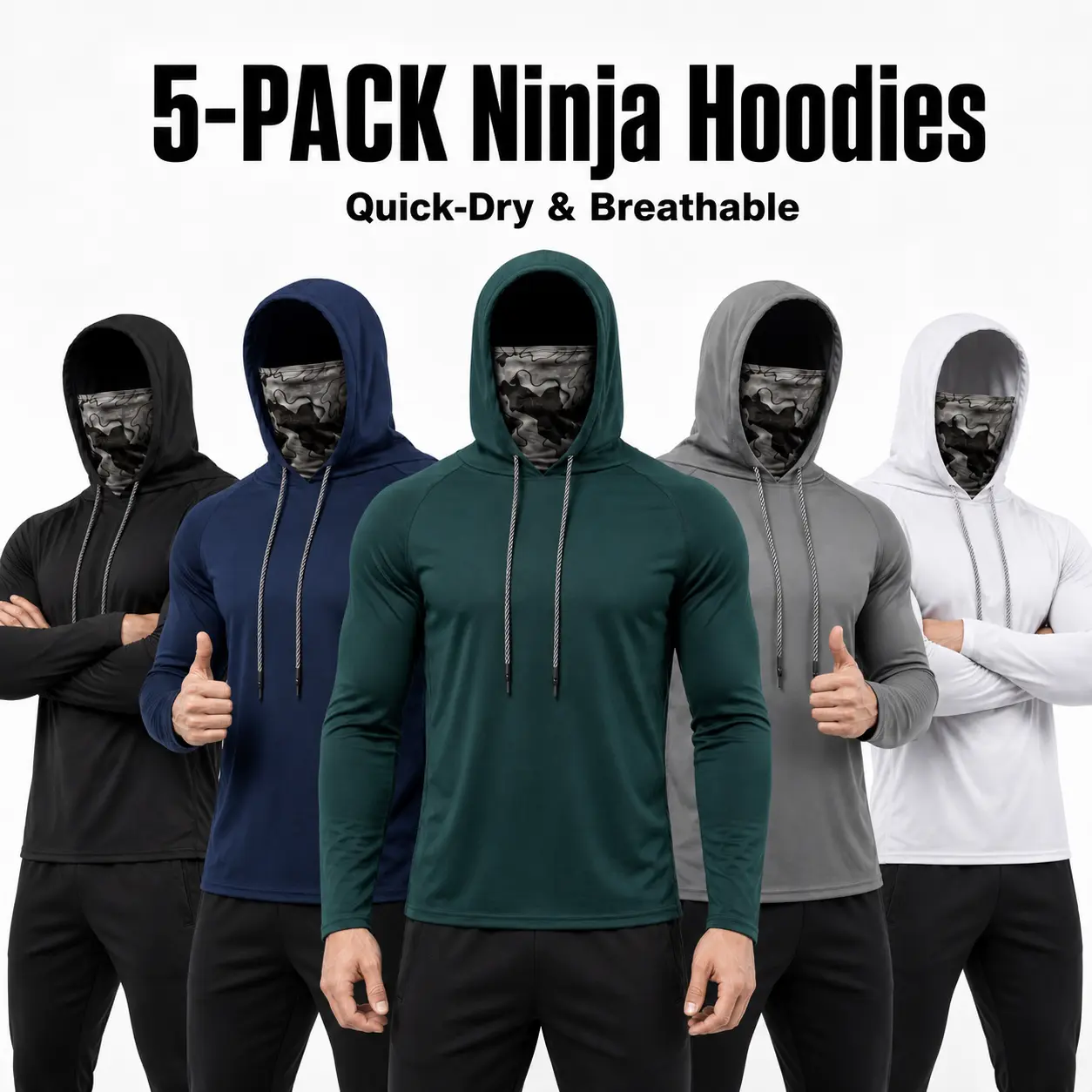 Mens Work Hoodie Long Sleeve Sun Protection Shirt with Camouflage Face Cover UPF 50+ for Construction Fishing Outdoor Work