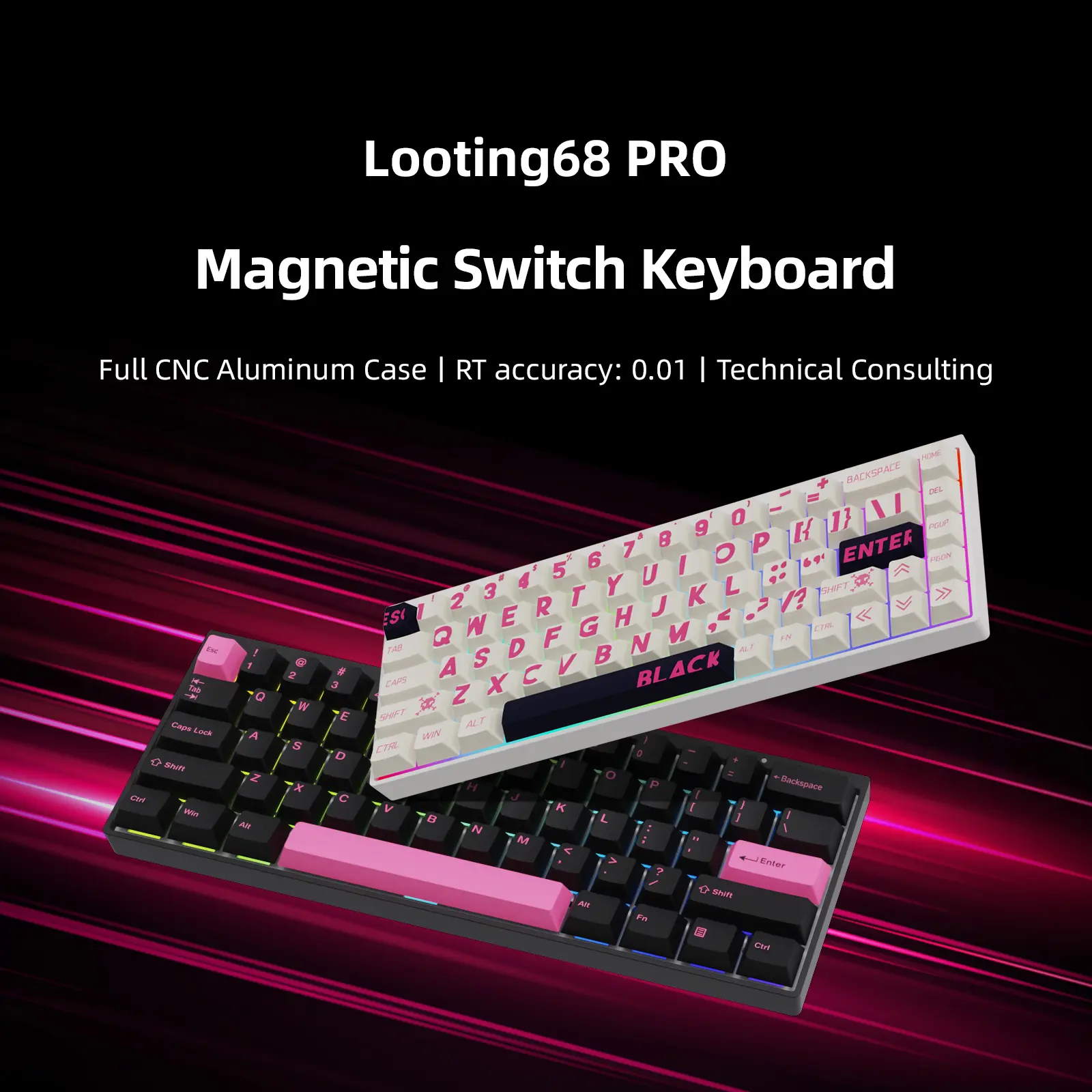 Latenpow Looting 68Pro Gaming Mechanical Keyboard Magnetic Keyboards Switch Axis Hall Effect RGB Backlight RT 0.01mm 68 Keys