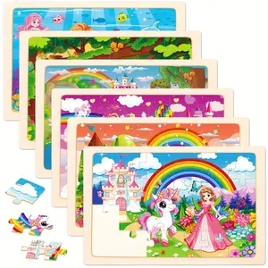 [ Princess Mermaid Puzzle for 4-6 Year Olds ] 6 Packs Unicorn Mermaid Princess Wooden Jigsaw Puzzle | Educational Preschool Puzzle |  Girls Toy Gift for Birthday and Christmas
