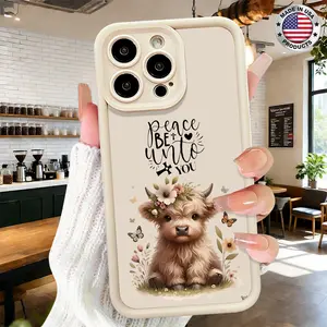 Cute Highland Cow Floral Inspirational Quote Aesthetic Pattern Case for iPhone 17 16 15 14 Pro Max 13 12 11 XR XS Plus Air Slim Shockproof Anti Drop Protective Durable Lightweight TPU Cover