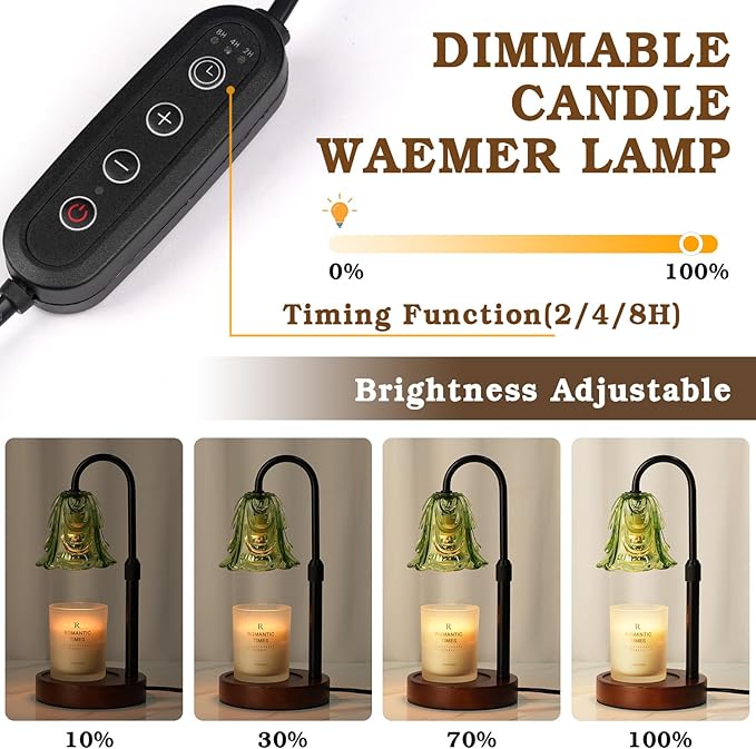 Dimmable Candle Warmer Lamp with Timer, Adjustable Height, 2 Bulbs - Wax Melt Warmer for Scented Wax and Jar Candles, Home Bedroom Decor