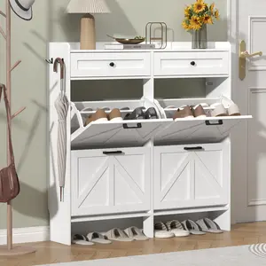 Shoe Cabinet with 4 Flip Drawers & 2 Storage Drawers, Rustic Farmhouse Narrow Shoe Organizer Cabinet, Slim Shoe Rack Cabinet, Shoe Storage Cabinet for Entryway, Hallway, Front Door