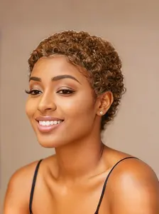 Short Afro Kinky Curly Pixie Cut Wigs Full Machine Made Wig For Women Soft Human Hair