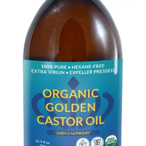 QUEEN OF THE THRONES Organic Golden Castor Oil - (16.9oz) | 100% Pure & Expeller-Pressed for Hair, Skin & Digestion | Hexane Free | USDA Certified