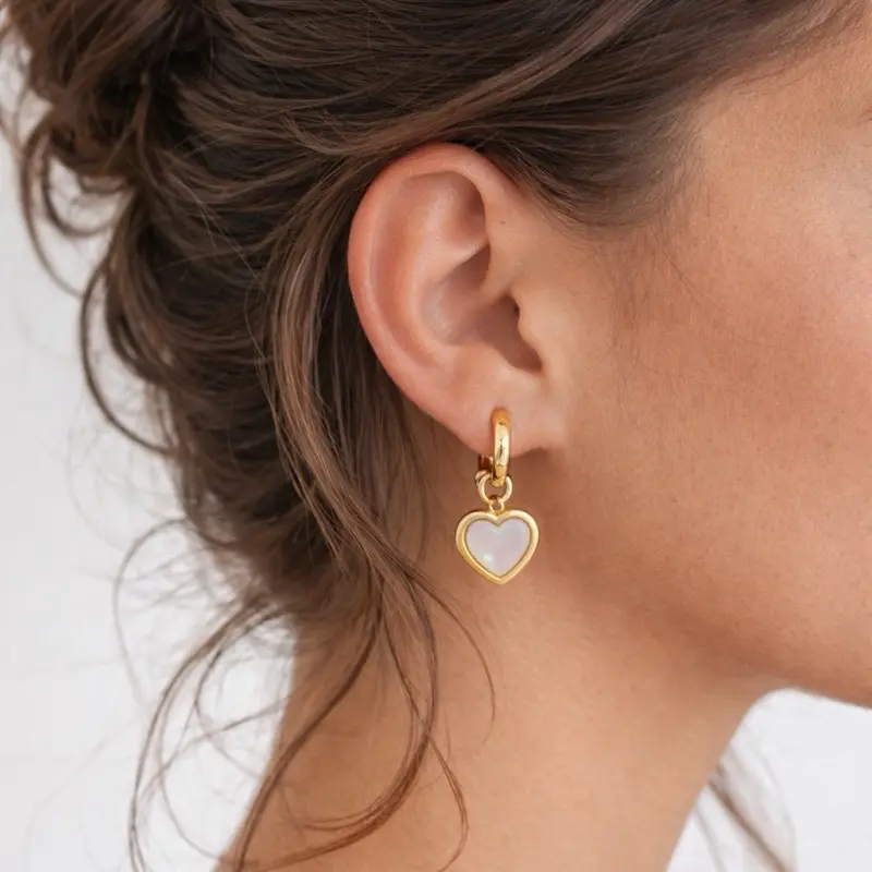 Soft Girl Gold Heart Hoops  Minimal Everyday Earrings Gold Plated Heart