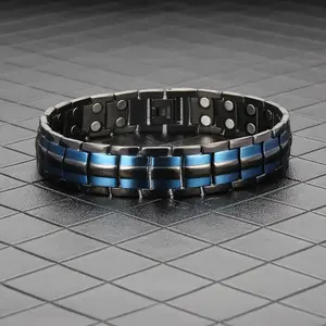 Adjustable Stainless Steel Magnetic Bracelet for Men Black & Blue Hypoallergenic Perfect Gift for Dad Boyfriend Husband