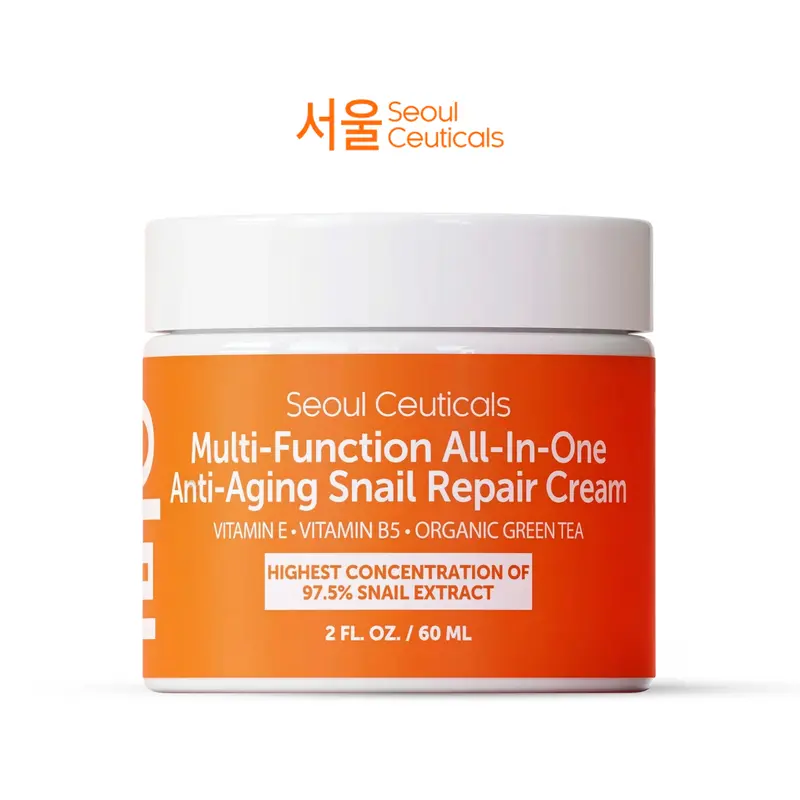 Multi-Function All-In-One Anti-Aging Snail Repair Cream - Korean Snail Cream with 97.5% Snail Mucin Extract - 2oz, Organic, Cruelty-Free - Aloe Skincare Moisturizers Jojoba