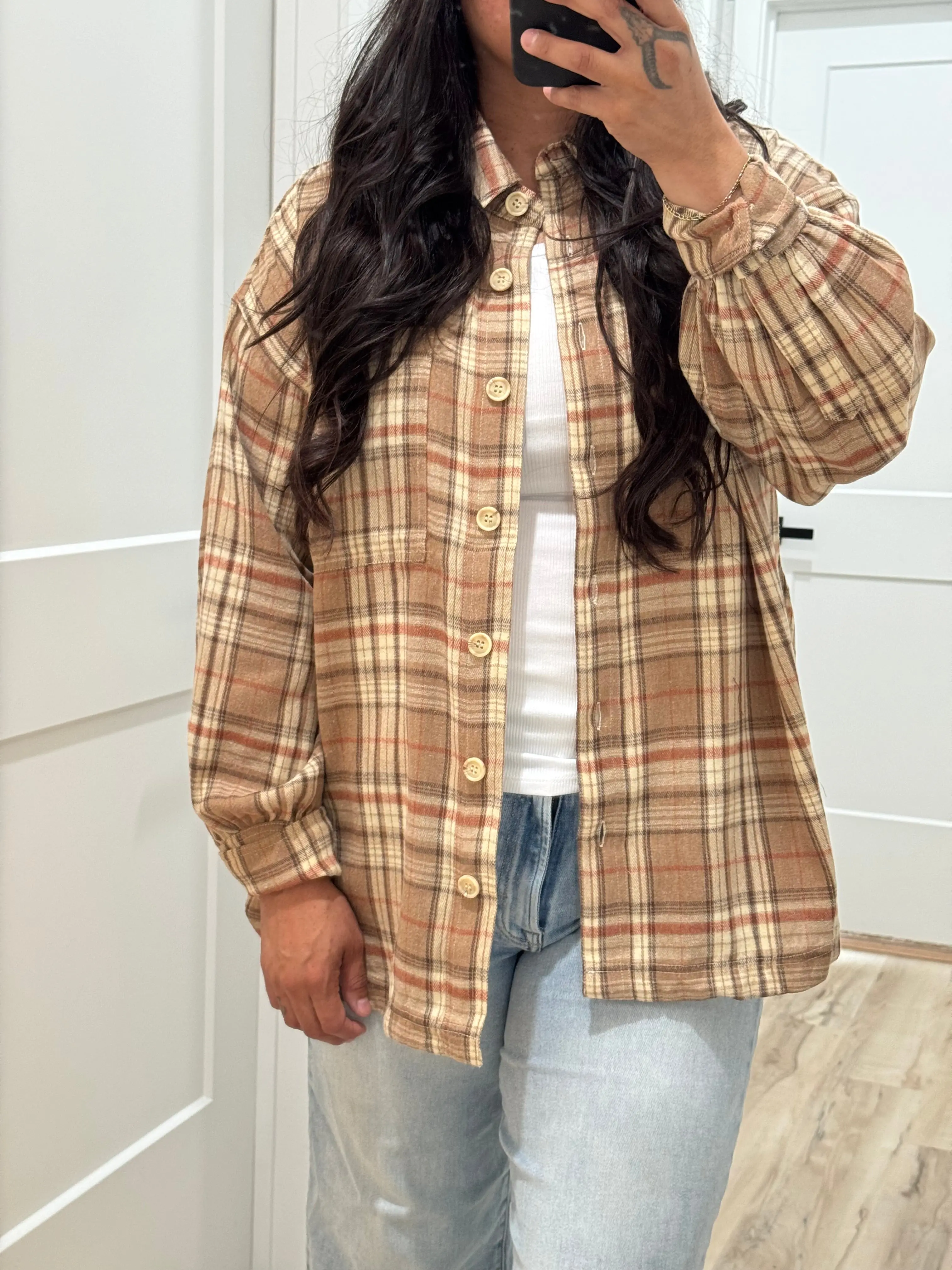 Mustard Seed - Beige/Multi Plaid Patch Pocket Flannel