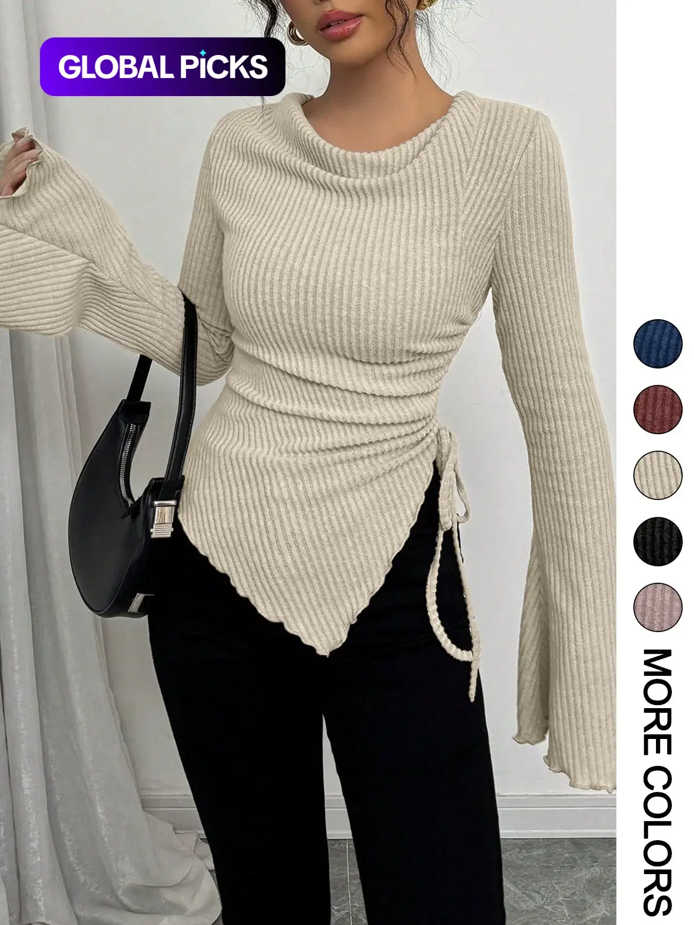 Women's Simple Basic Long Sleeve Knit T-Shirt for Fall & Winter, Slim-Fitting Casual Top, Comfortable and Fashionable Everyday Wear