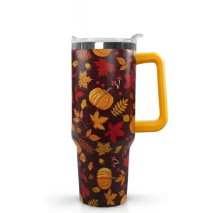 40oz Fall Pumpkin Insulated Stainless Steel Tumbler - Autumn Travel Coffee Cup Water Bottle - Thanksgiving Mug,Keeps Ice 24+ Hours for Iced Tea & Juice - Fun Holiday Gift