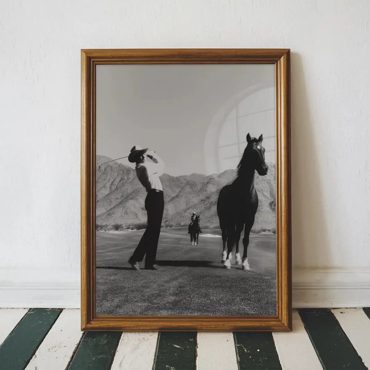 Vintage Cowboy Golf Poster, Retro Black and White Western Golf Wall Art, Cowboy Golfer Sports Art Print, Made In USA