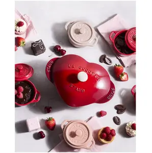 Staub Cast Iron 1.75 qt Heart Dutch Oven Cherry Finish for Baking Roasting & Stewing Compact Size Ideal for Home Cooks