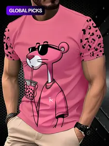 Men's Fashion Casual Streetwear T-Shirt - 100% Polyester, Crew Neck Short Sleeve Print T-Shirt, Machine Washable, Year-Round Comfort, Daily Wear with Smooth Textured Fabric, Menswear