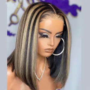 #Easter wig #Gift #Spring wig NEW!10A grey piano 13*4 frontal Piano Bob Wig Human Hair straight real hair density p4 front wig 10-14 inchresistant hairpiece fake hair  hair wig daily style pre cut lace high-quality hair woman natural hair hair topper wig