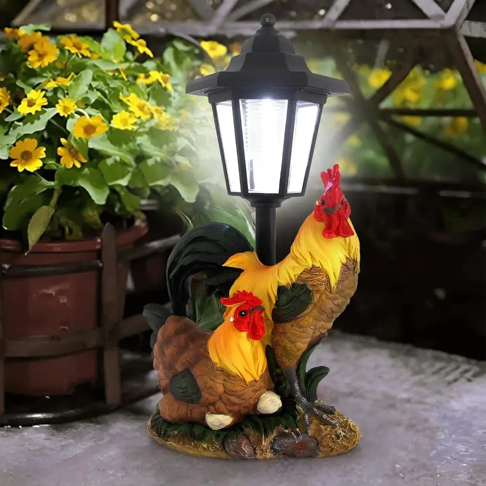 Garden Rooster Decor Outdoor, Chicken Garden & Statues Lawn Ornaments with Solar Powered Light for Outside Patio Yard Backyard - Unique Housewarming Gift, Solar Outdoor Lights, Outdoor Decor, Yard Ornament