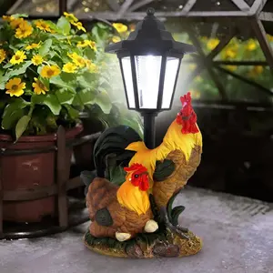 Garden Rooster Decor Outdoor, Chicken Garden Sculptures & Statues Lawn Ornaments with Solar Powered Light for Outside Patio Yard Backyard - Unique Housewarming Gift