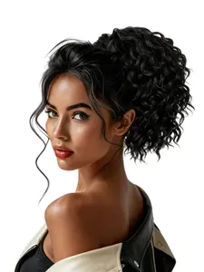 25cm Short Voluminous Curly Ponytail Wig, Drawstring African Braid, Synthetic Natural Wave Hairpiece, Synthetic Hair Pieces, Women's Daily, Date, Photo, Party Use
