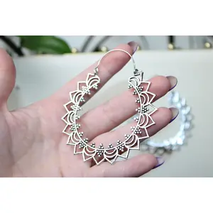 Handcrafted Silver-Brass Ear Weights for Stretched Ears - Tribal Mandala Art Hoop Earrings, Indian-Style Gauges, Style #3