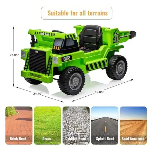 12V Ride-on Dump Truck with Remote Control, 4-Wheeler Construction Vehicle with Tipper Bed