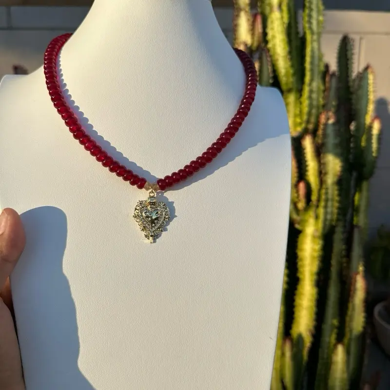 Beaded sacred heart necklace