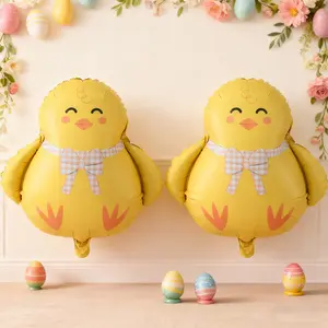 Easter Matte Bow Chicken Shape Aluminum Foil Balloons, Balloon Animals, Easter Festival Party Decoration, Birthday Event Decorations