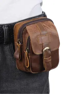 Men's Vintage Leather Belt Bag, Casual Classic Travel Fanny Pack with Multiple Zippered Pockets, Fashionable Sling Bag for Daily Use, Waist Belt Bag, Travel Essentials, Waist Packs