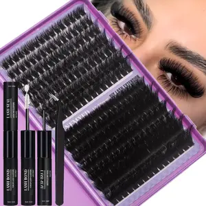 Lash Clusters Kit 100D+200D Thick Volume Eyelash Clusters Kit 12-22mm Long Cluster Lashes Eyelash Extensions Kit Individual Clusters Lashes Kit DIY at Home D Curly Lash Extension by FOINEMYED