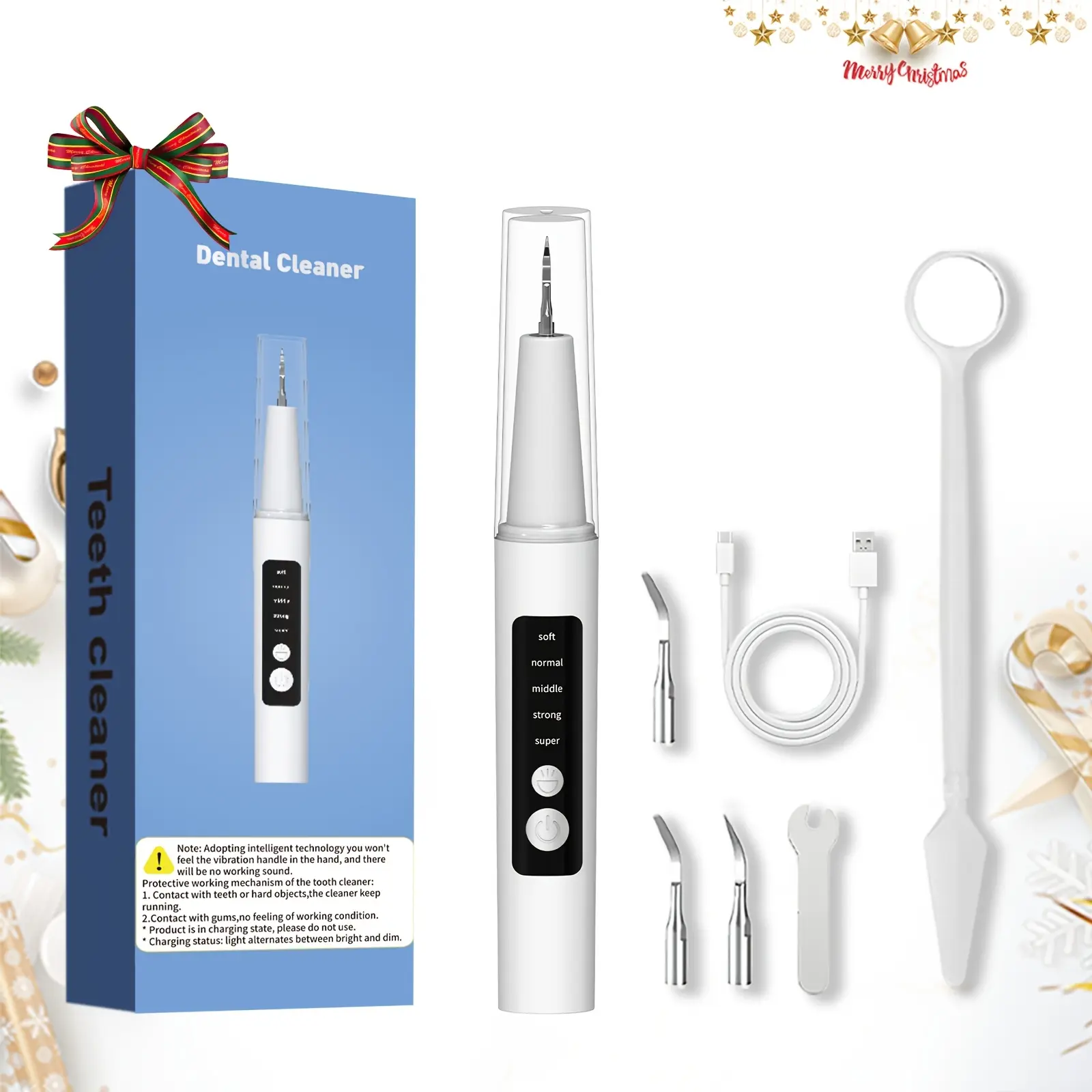 Electric Dental Plaque Remover Kit with LED Light, 5 Cleaning Modes, 4 Replaceable Tips, Rechargeable Teeth Cleaner for Deep Cleaning, Oral Care & Fresh Breath