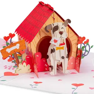 Love Dog House Pop Up Card - 5" x 7" with 3D Adorable Puppy Design for Birthday Anniversary Valentine's Day