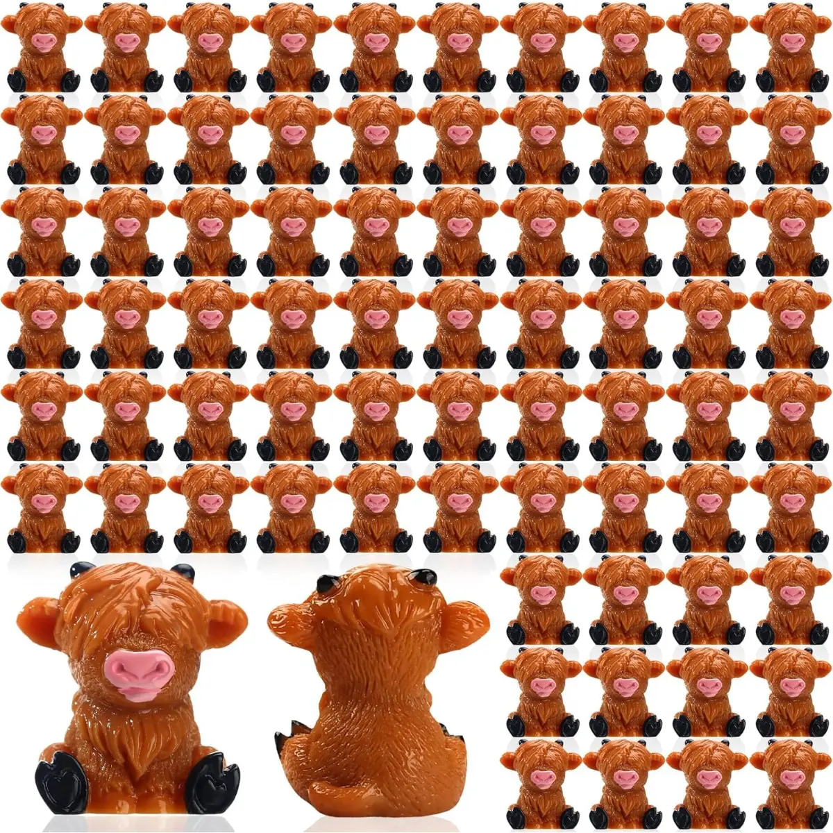 100 Pack Mini Cow Figurines – Cute Resin Highland Cows for Decor, DIY Crafts & Party Decorations