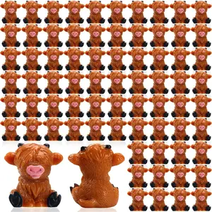 100 Pack Mini Cow Figurines – Cute Resin Highland Cows for Decor, DIY Crafts & Party Decorations
