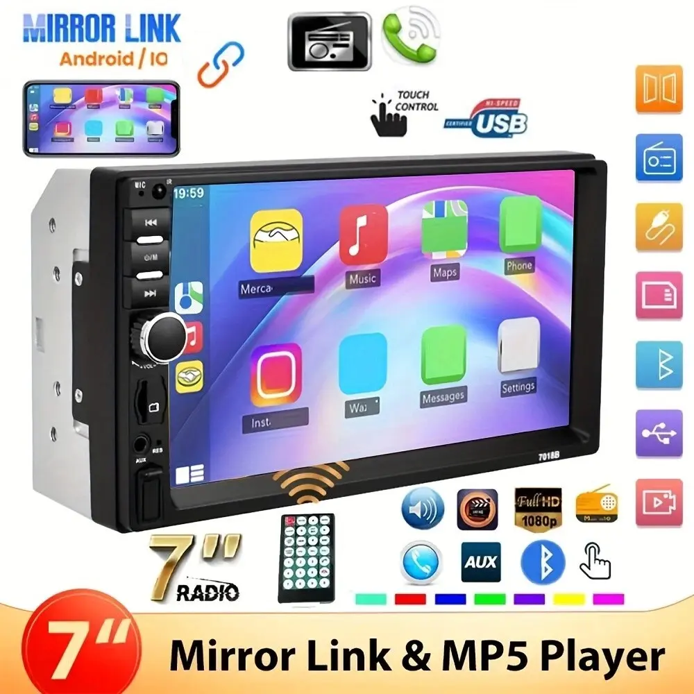 Universal 7 Inch Dual Slot Car Mp5 Player, Car Audio, Wired Phone Connectivity, High Definition Rear Camera, Car Entertainment System, Car Media Player