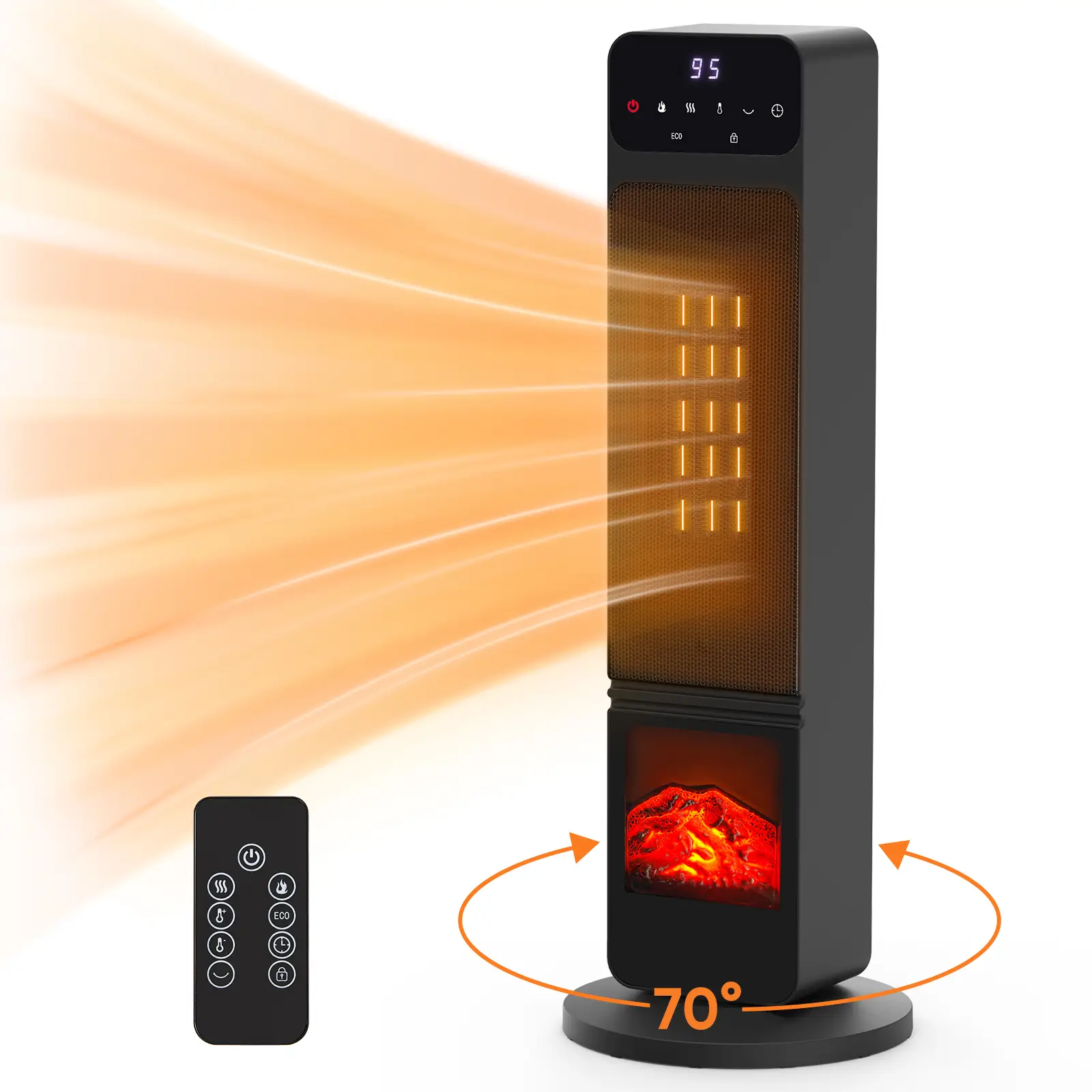 Space Heater, 1500W Portable Electric Tower Heater with Adjustable Thermostat, Timer and Remote Control, Overheating & Tip-Over Protection, 26 Inch In