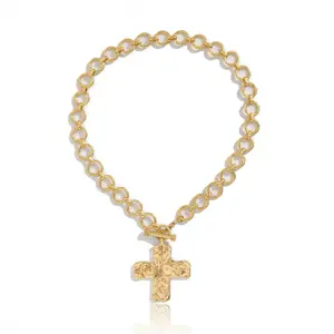 Women's Vintage Toggle Clasp Gold Cross Necklace - Chunky Statement Pendant, Cross Necklace Women, Ideal Easter & Mother’s Day Gift, Chunky Cross Necklace