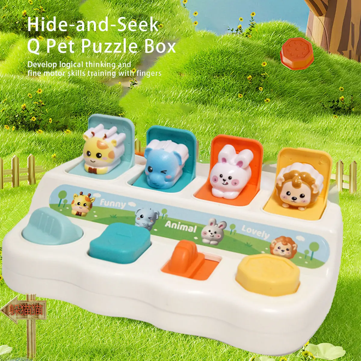 Montessori Interactive Pop-Up Animal Hide-And-Seek Box, Baby Cause and Effect Toy, Logic and Motor Skills, Unisex Toddler Educational Toy, Preschool Learning Tool, Animal Shape Sorter, Shape Sorting Game
