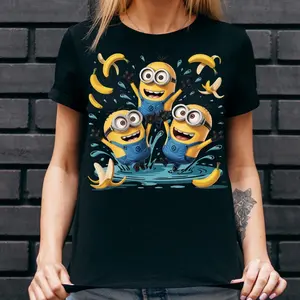Funny Yellow Minion Cartoon T-Shirt – Banana Splash Design #Minions #CartoonTee #YellowShirt #GraphicTee #CasualWear