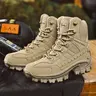 Men's PU Leather Round Toe Closed Non-Slip High Safety Work Boots - All Seasons Athletic Footwear with Zipper for Easy On/Off, Cushioning Air Cushion for Long-Term Standing Comfort, Lightweight Breathable Walking Shoes