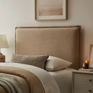Camille Upholstered Linen Blend Twin Size Headboard in Almond