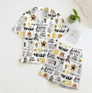 Movie Satin Pajamas Set, Musical Style Holiday Pajamas, Nightwear Set for Women, Button Down Pajamas, Gift for Her