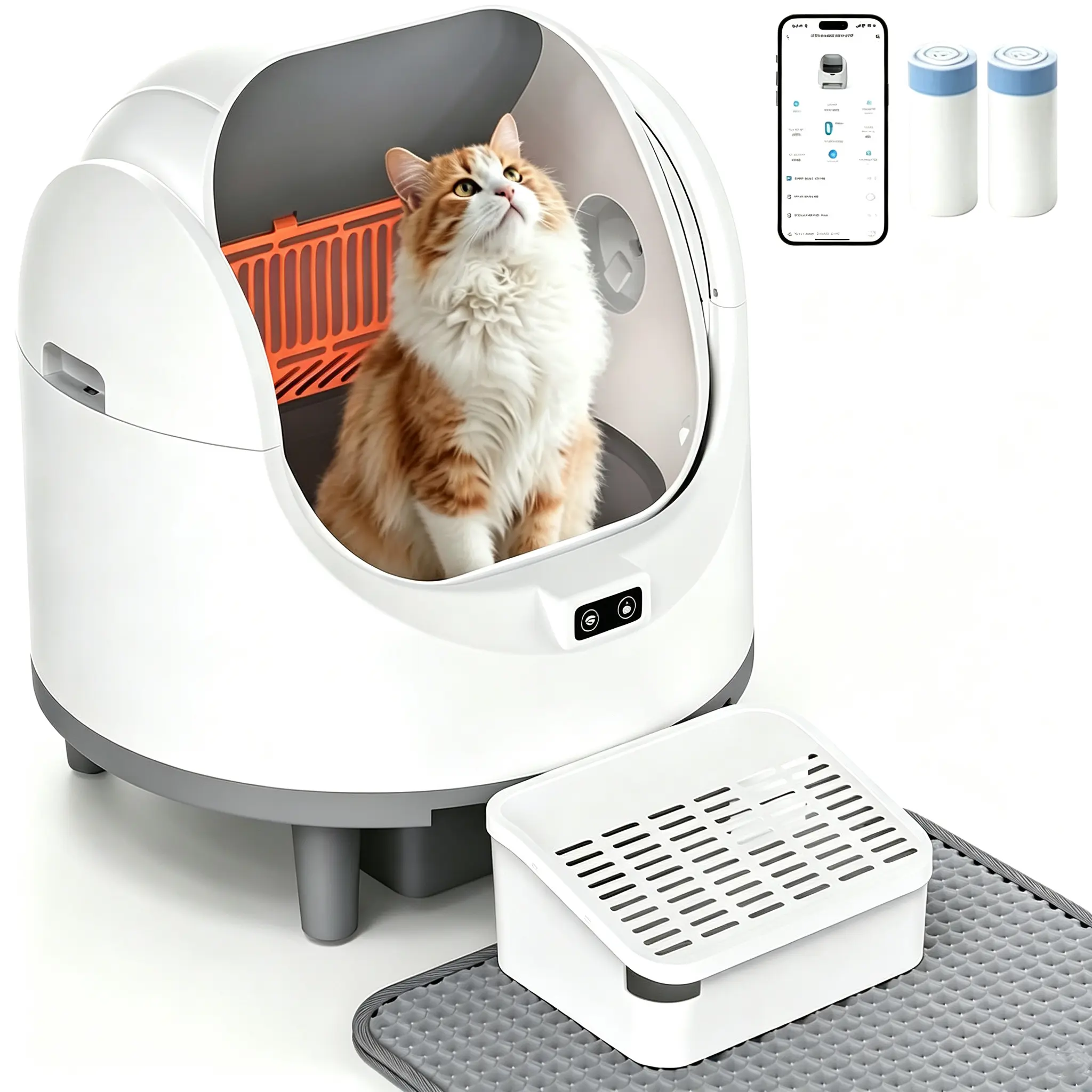 Smart Automatic Cat Litter Box - APP Remote Control, Weight Tracking, Odor Removal,Safe Anti-Pinch, Self-Cleaning for Medium Cats & Kittens