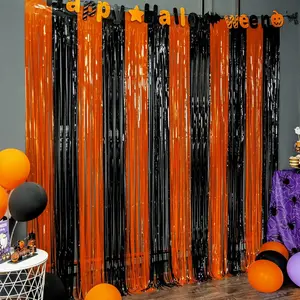 Halloween Party Decoration 5 Pack Orange Black Photo Booth Props 3.26 X 6.6 ft Foil Fringe Curtains Photo Backdrop Streamers for Party Supplies