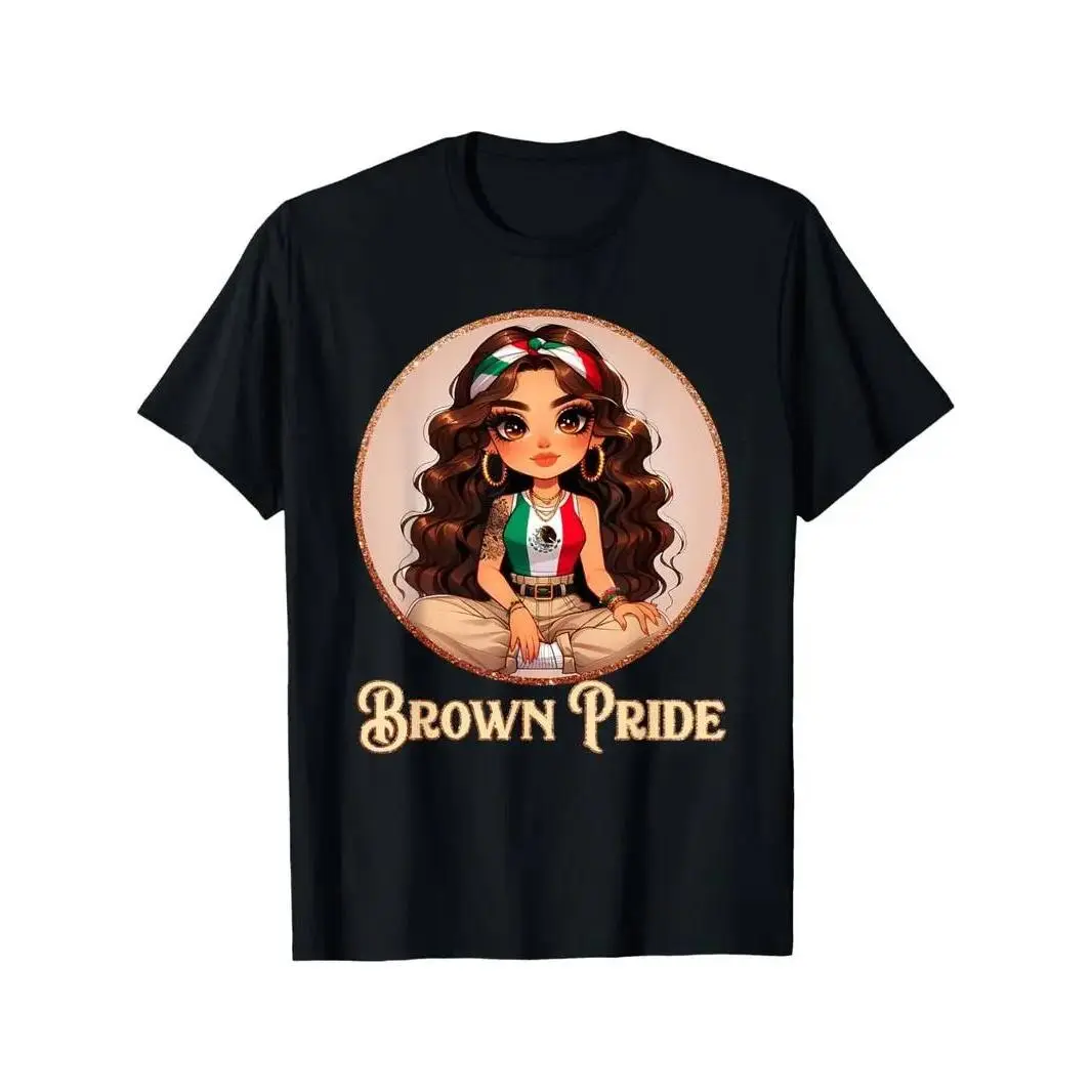 Summer t Shirts Brown Pride Chicana Chola Chibi Girl Hispanic Heritage Month T-Shirt
