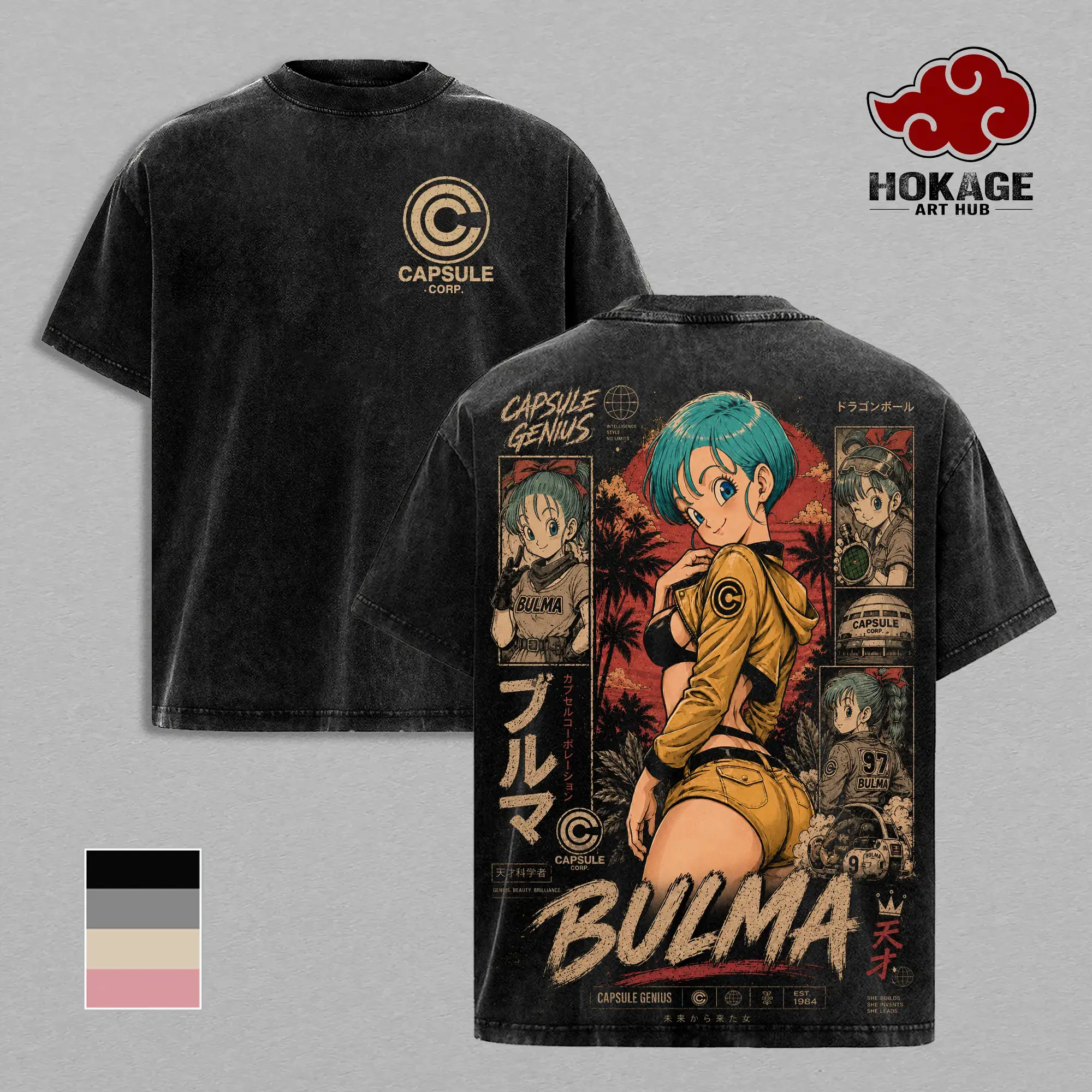 Vintage 90s Anime Shirt Bulma DBZ T-Shirt Capsule Corp Genius Graphic Tees Men Back Print Distressed Cotton Streetwear Unisex Trendy T-Shirts Men's Fashion Merch For Men Retro Acid Washed Tee DBZ Fan Gift Y2K Style Graphic T Shirt Anime Collection