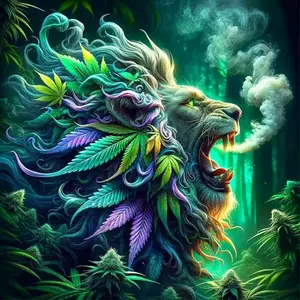 Trippy Vibrant Lion Cannabis Leaf Art Painting Diamond Painting 5D DIY Diamond Painting Kit Full Drill Square Round Diamonds Embroidery Design, Cross Stitch Art Craft Home Wall Decor Handmade Decorative Painting Set