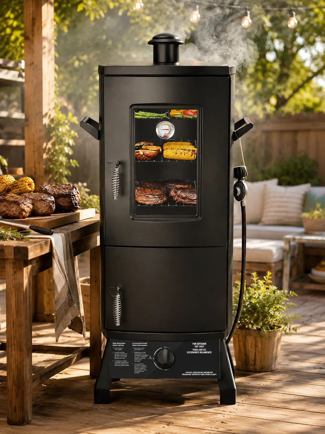 MAISON BACKYARDS Vertical Barbecue Smoker Set with Cover, Grills, 3 Removable Shelves, Temperature Control, Sturdy Alloy Steel Construction tiktokshopspringglowup