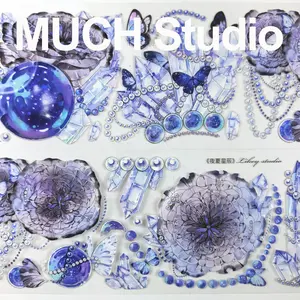 1pc (6.5*100cm) Summer Night Stars, Gorgeous Purple Gem Flower PET Tape Sticker, High-End Craftsmanship, Exquisite Pattern, Versatile and Practical, Perfect for Scrapbooking, Journal Decoration, Diaries, Notebooks, Greeting Cards, Photo Frames and More