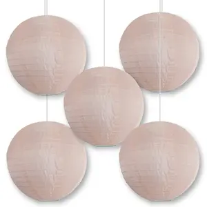 BULK PACK (5) 12 Inch Rose Quartz Pink Shimmering Nylon Lantern, Parallel Ribbing, Durable, Hanging