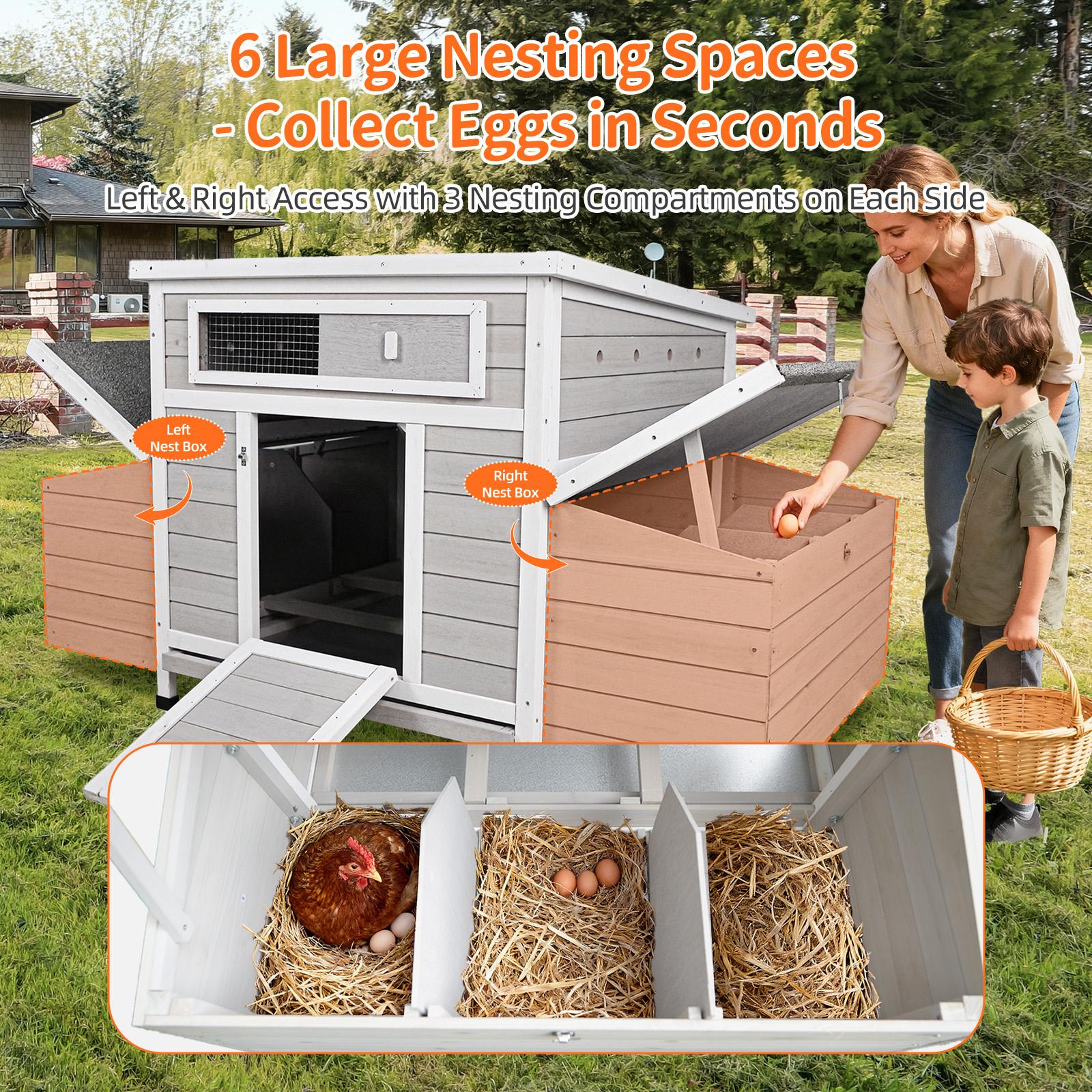 Eyisean 58" Wooden Large Outdoor Chicken Coop, Portable Hen House with Waterproof Foot & Pull-Out Tray, Dual-Sided Ventilation Holes, Poultry Cage with 2 Sides Nesting Boxes, Easy-Clean for Backyard