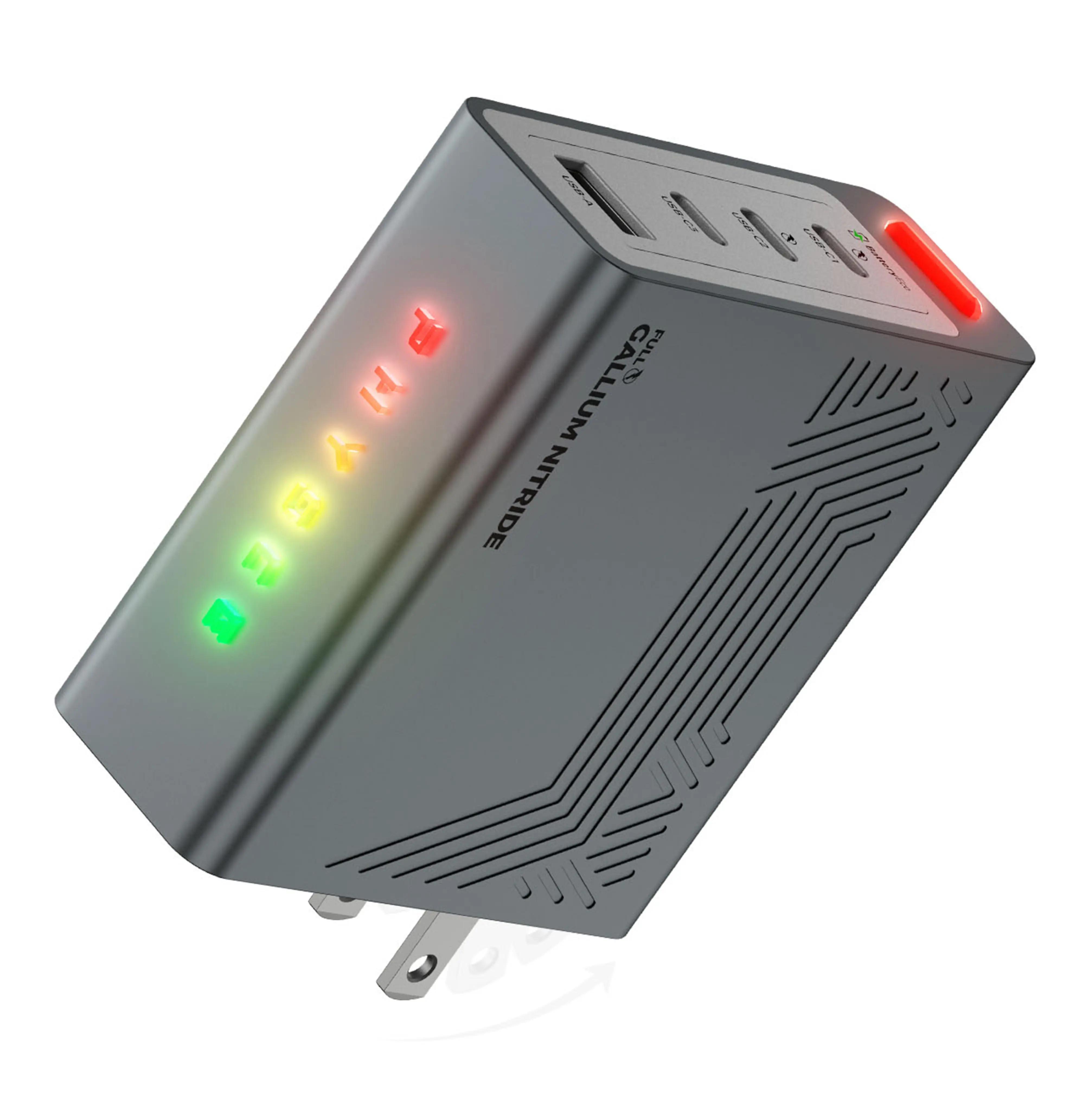 PHYSCE 100W 4-Port GaN Charger, Sustained 95–100W Single-Port Output for Local AI, 4-Port Charging Station, 360° RGB Status Light, One-Tap Control, Foldable Plug, for MacBook Pro 14, iPhone, iPad